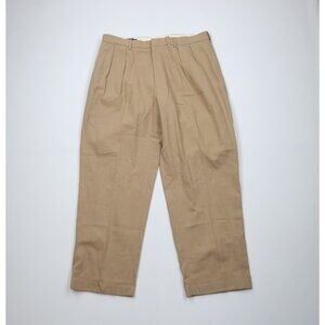 Vtg 90s Ralph Lauren Mens 38x30 Herringbone Wide Leg Chino Pants Beige Cotton